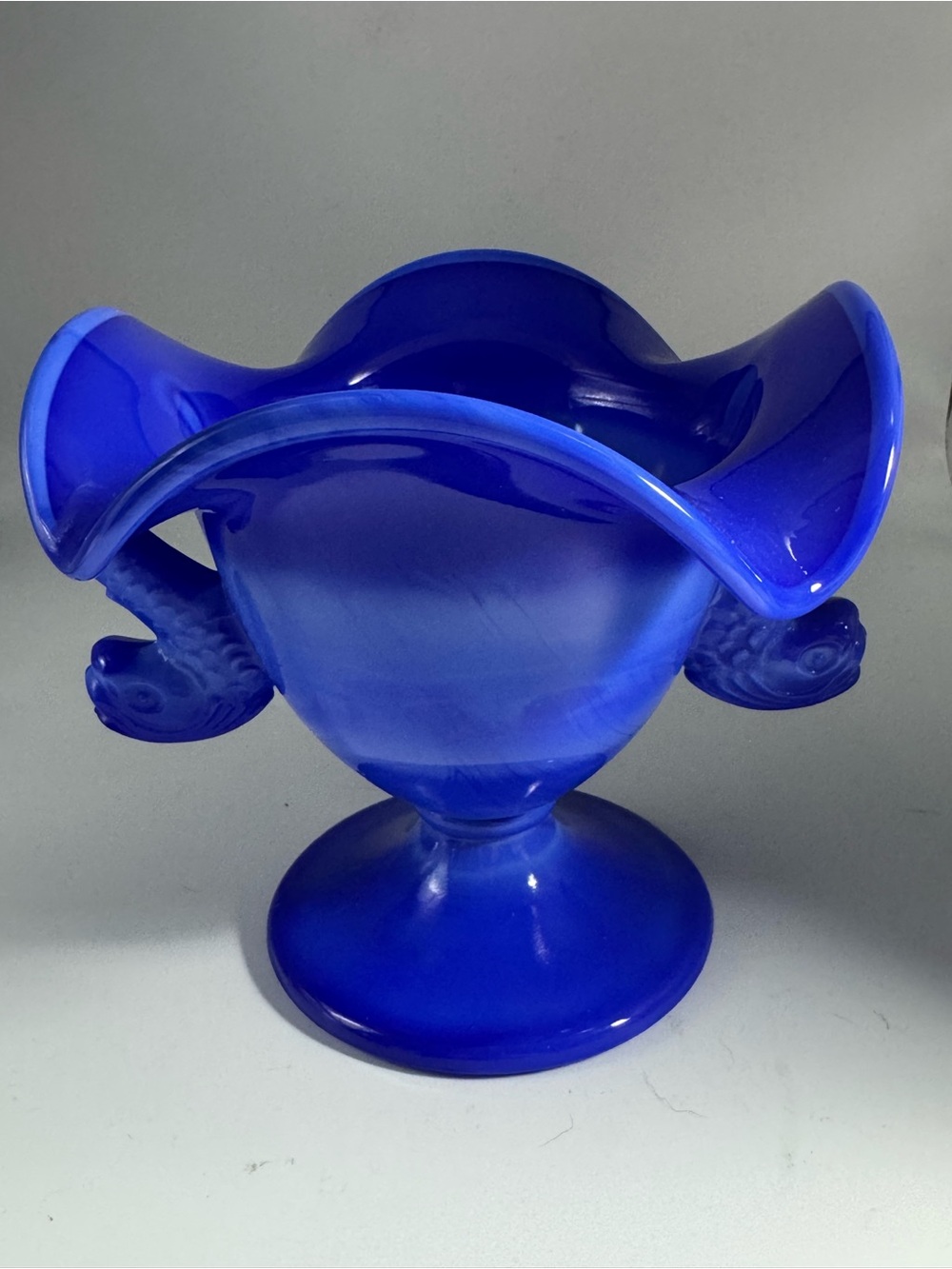 Fenton Periwinkle Blue Two-Handled (dolphins)  Candy Dish/Compote